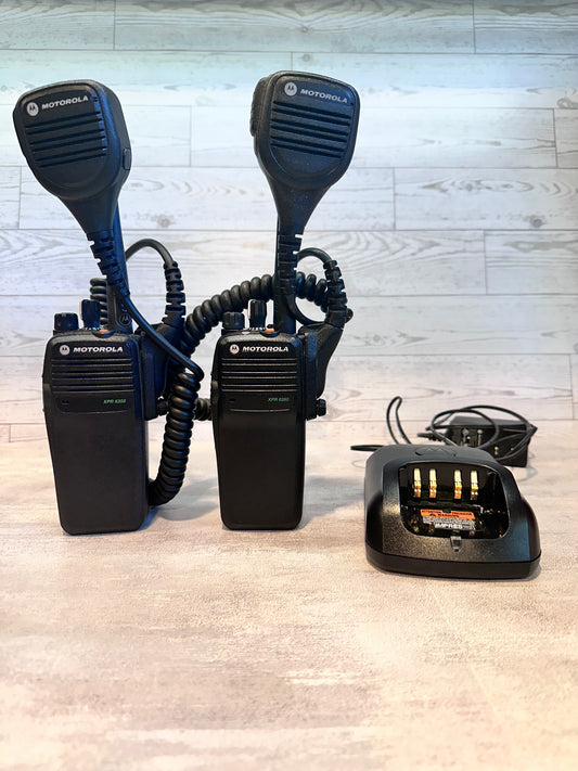 Motorola Xpr 6350 UHF 403-470 MHz Refurbished Starter Pack, LOT OF 2 Radios With Mics
